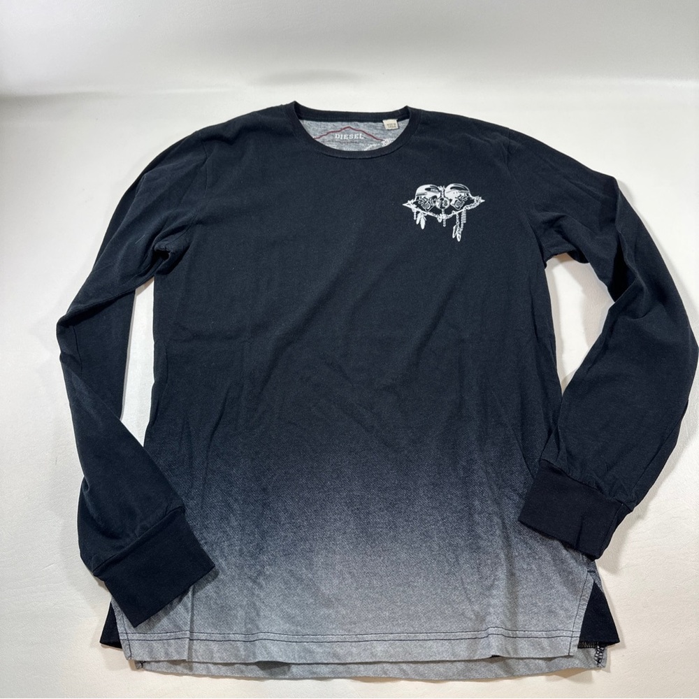 RARE DIESEL Black Ombré Men’s Helmet Skull Chains Cotton Long Sleeve Shirt Sz XL
